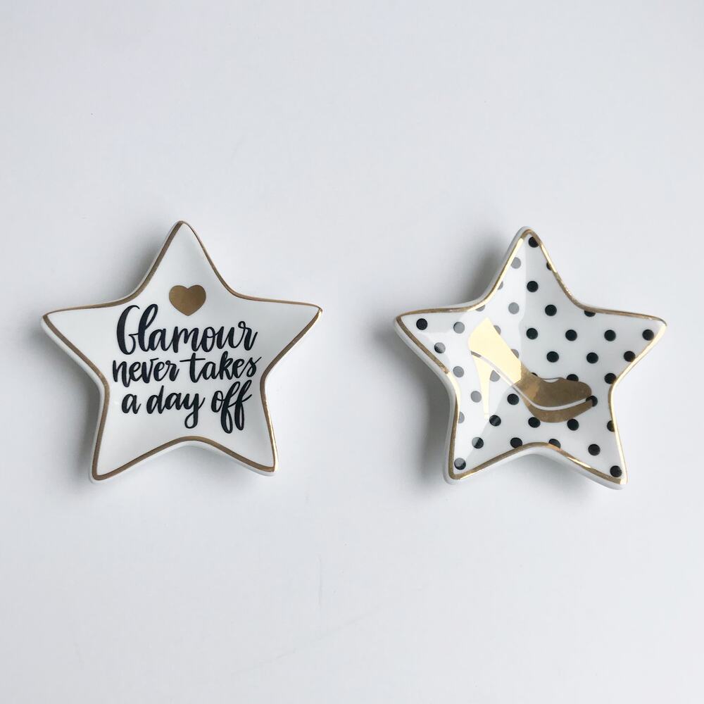 JT Rose Glamour Never Takes a Day Off Gold Star Ceramic Trinket Tray Set of 2